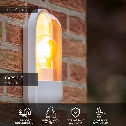 Lucide CAPSULE - Wall light Indoor/Outdoor - 1xE27 - IP54 - White - USP